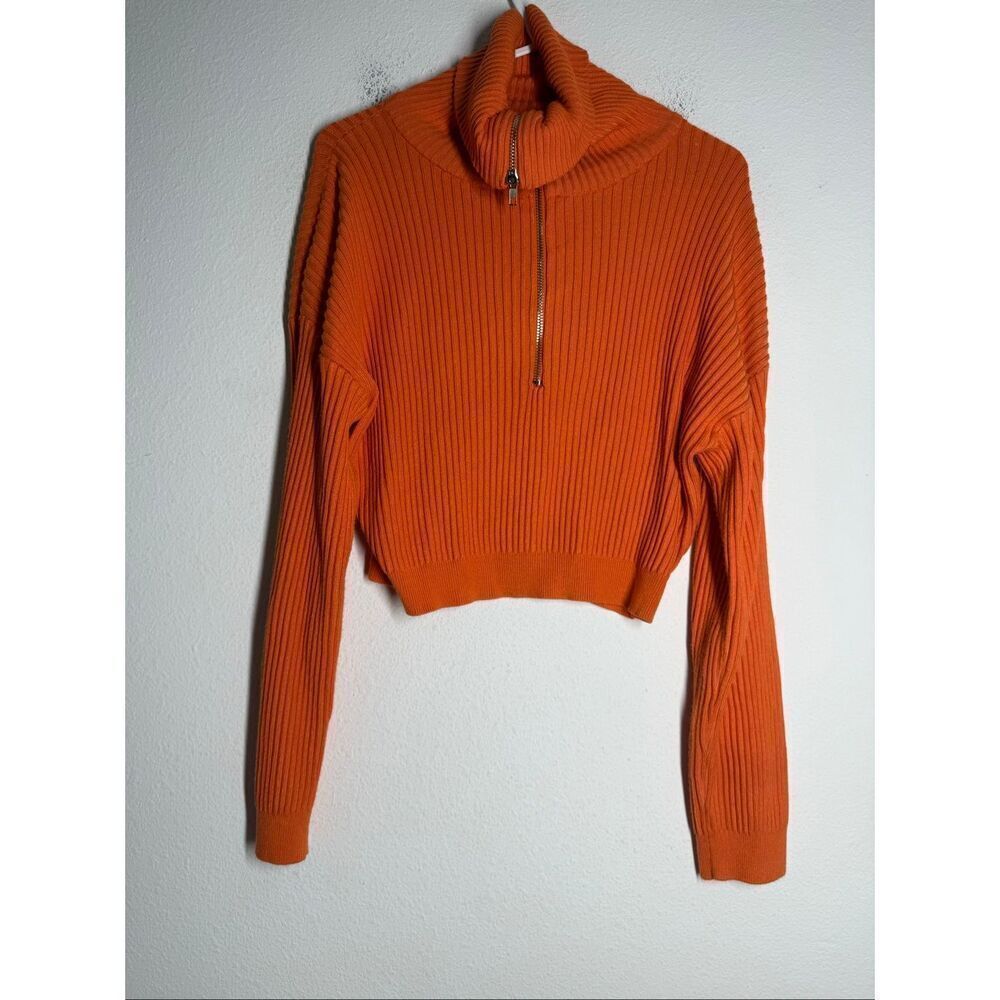 Cotton ON  Womens's Crop Rib Half Zip  Sweater Fiery Orange  Sz L See Notes - Picture 2 of 13